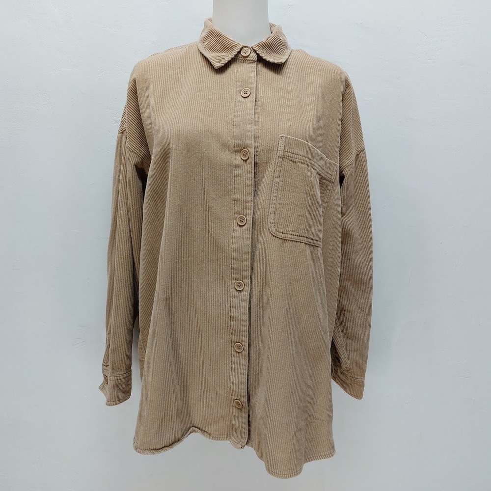 Asos Design Corduroy Button Down Shirt Women's 2 Tan Oversized Shacket Coastal